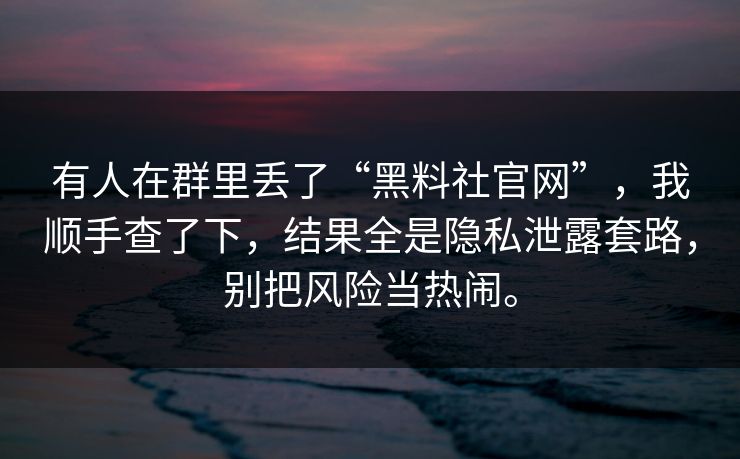 有人在群里丢了“黑料社官网”，我顺手查了下，结果全是隐私泄露套路，别把风险当热闹。